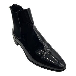 PRADA BLACK PATENT LEATHER PULL ON CHELSEA BOOTS